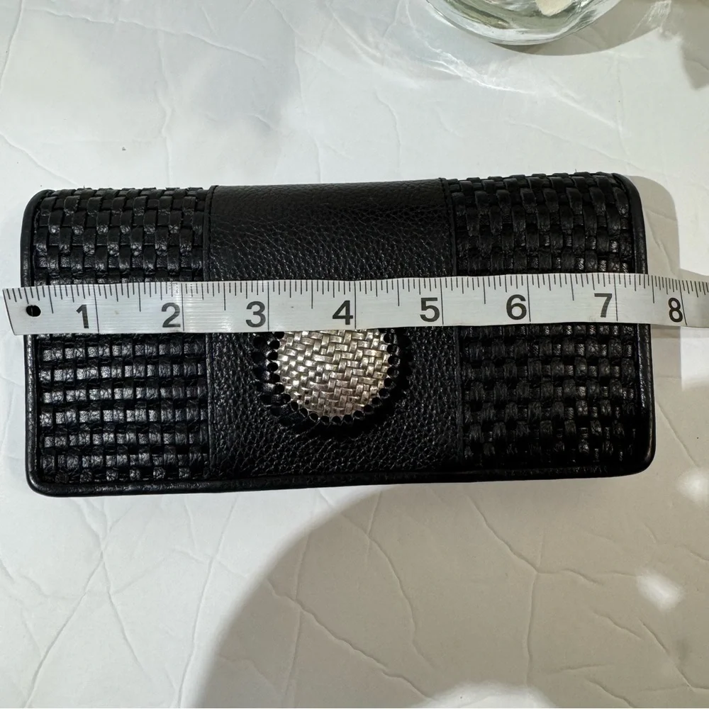 Brighton Talana Large Slim Wallet in  Black Leather with Woven Silver Medallion - Picture 11 of 13